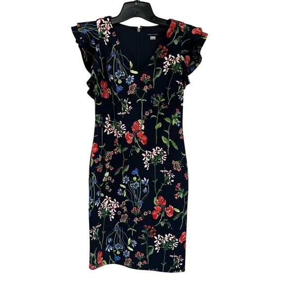 Tommy Hilfiger Gala Botanical Floral Blue Flutter Sleeve Dress Size  2 - Picture 1 of 6